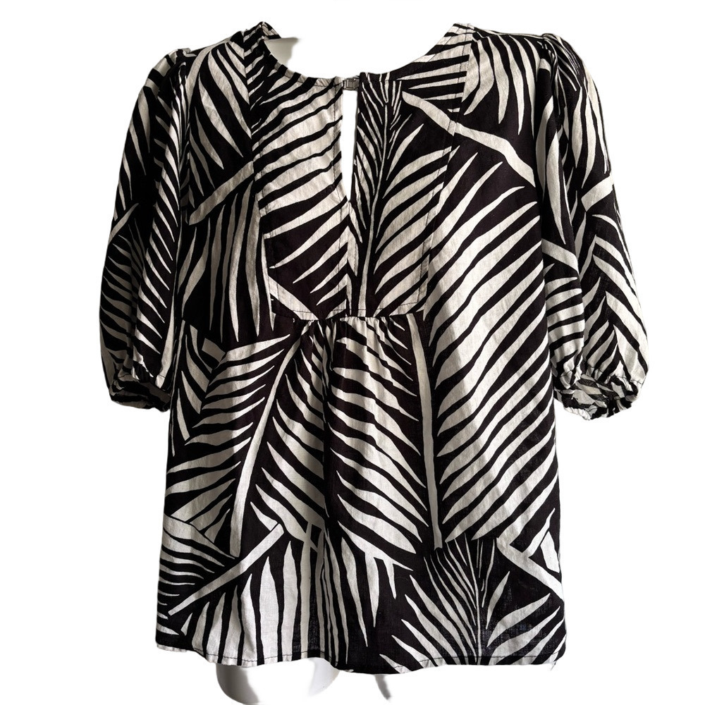 Panama Jack Black and White Blouse with Palm design Linen blend